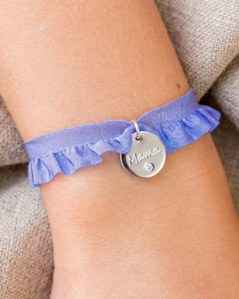 Pulsera semirizo lavanda Mamá plaquita circonita
