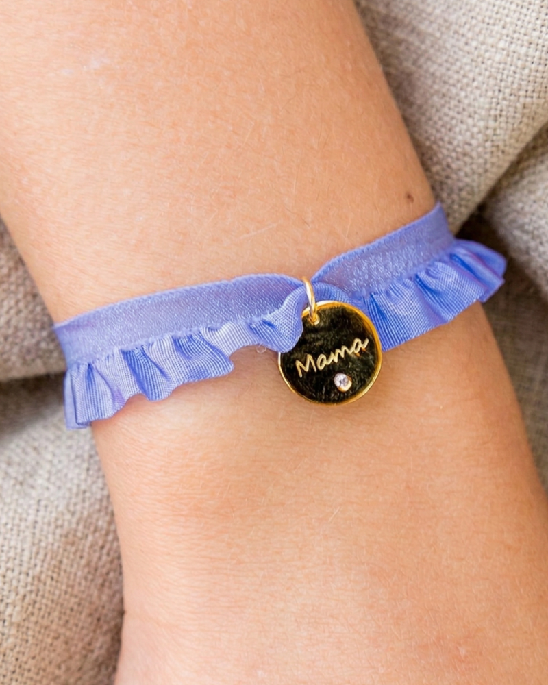 Pulsera semirizo lavanda Mamá plaquita circonita