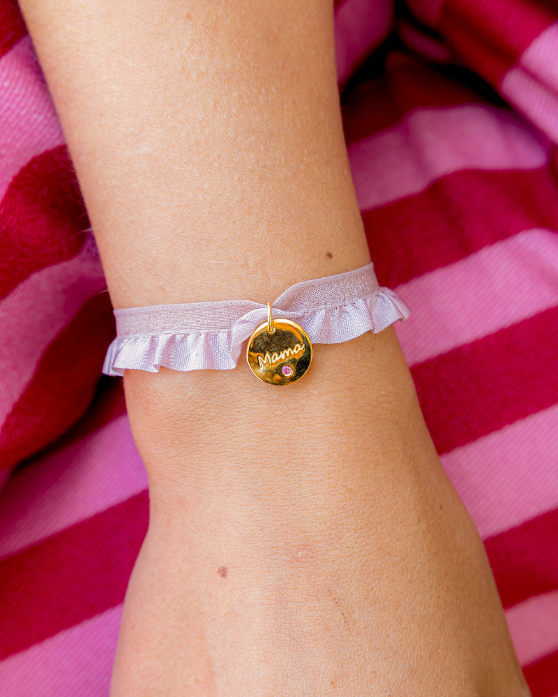 Pulsera semirizo rosa  Mamá plaquita circonita