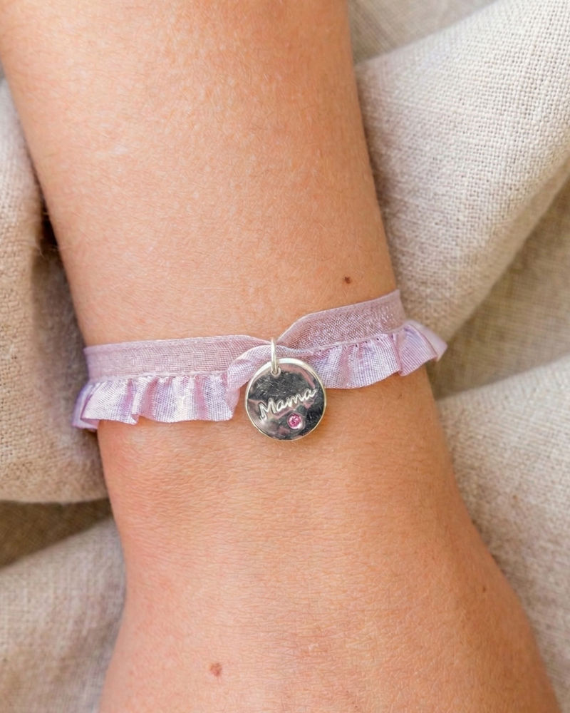 Pulsera semirizo rosa  Mamá plaquita circonita