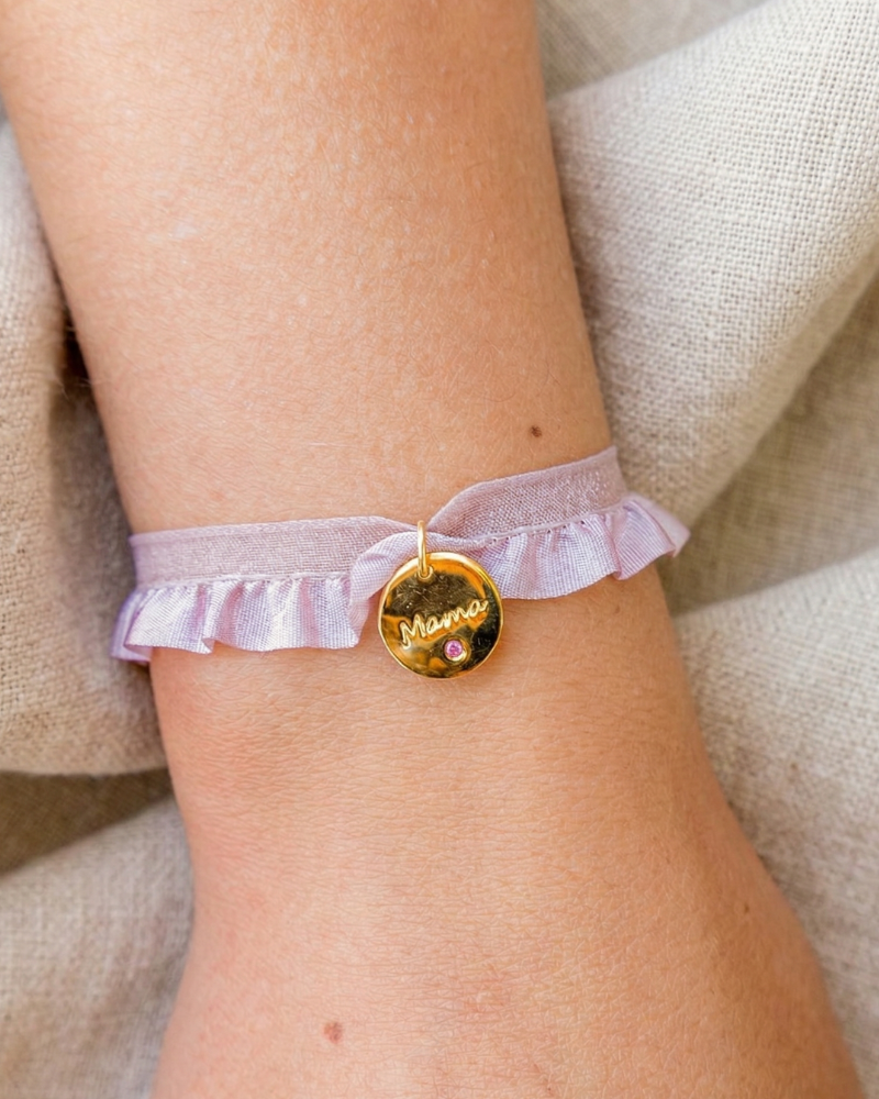 Pulsera semirizo rosa  Mamá plaquita circonita