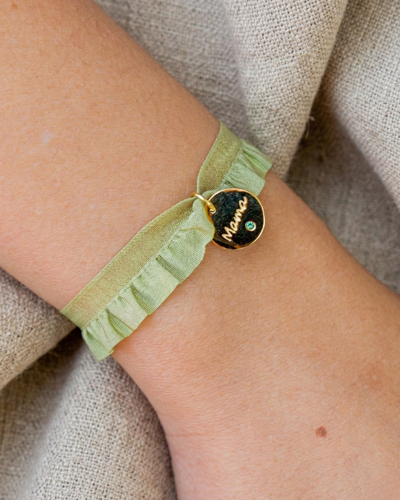 Pulsera semirizo verde Mamá plaquita circonita