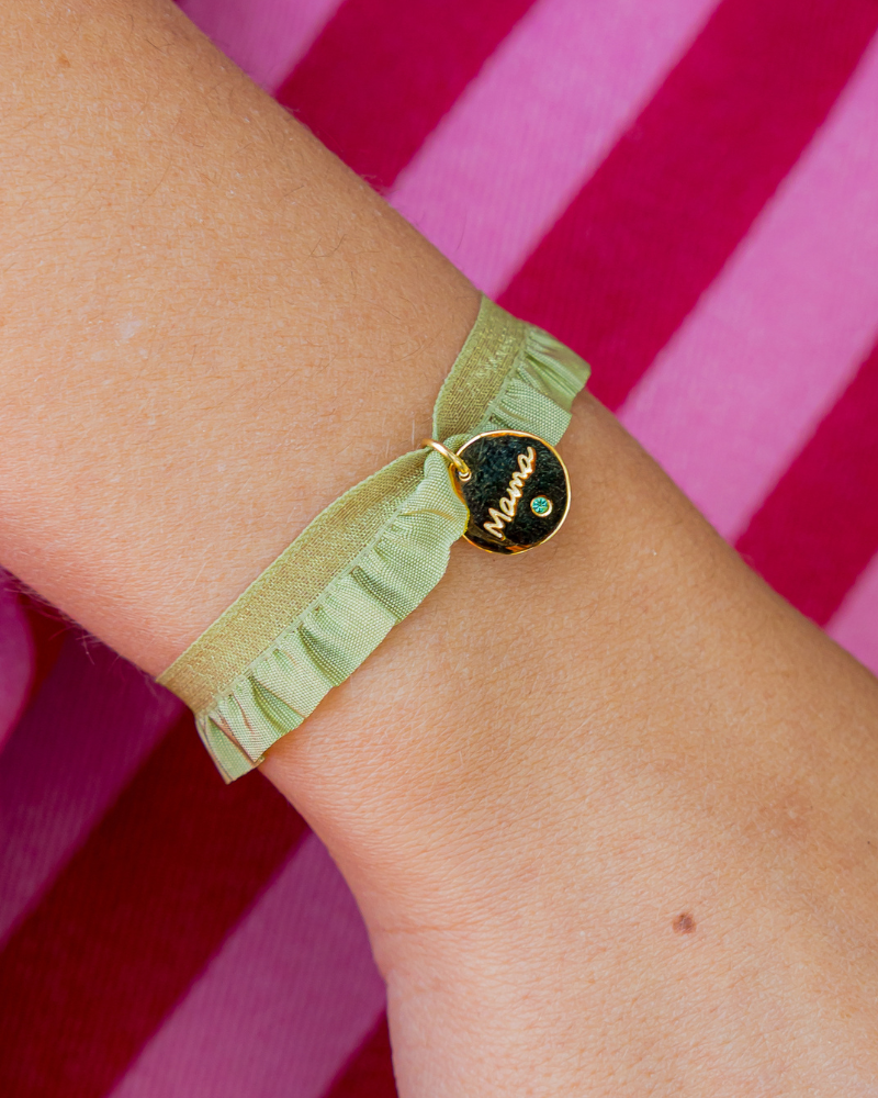 Pulsera semirizo verde Mamá plaquita circonita