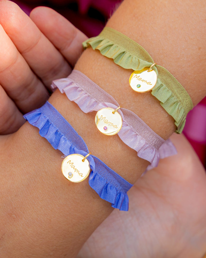 Pulsera semirizo rosa  Mamá plaquita circonita
