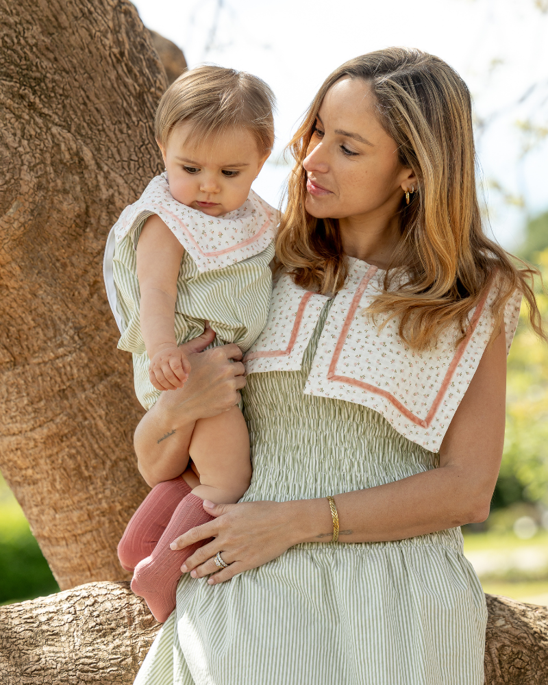 conjunto mama y bebe rayas verdes y flores