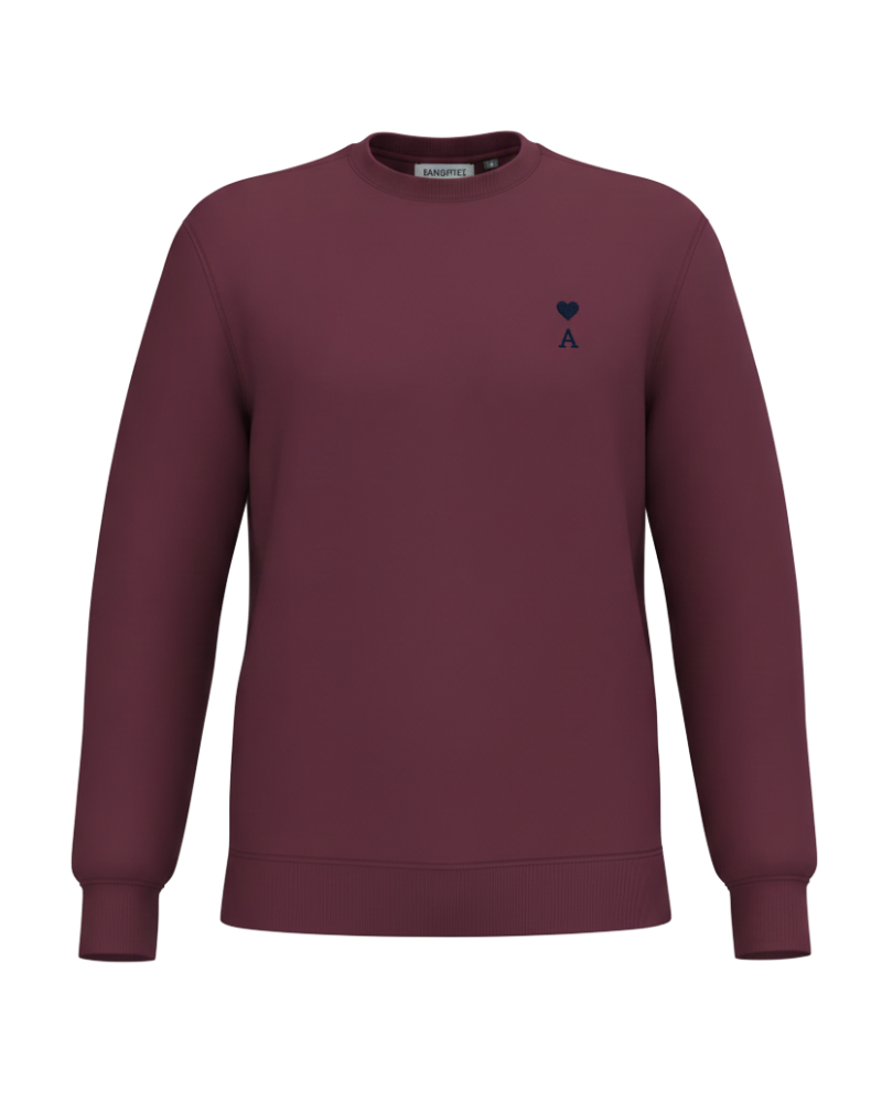 Sudadera granate personalizada con inicial y mini corazón bordado 