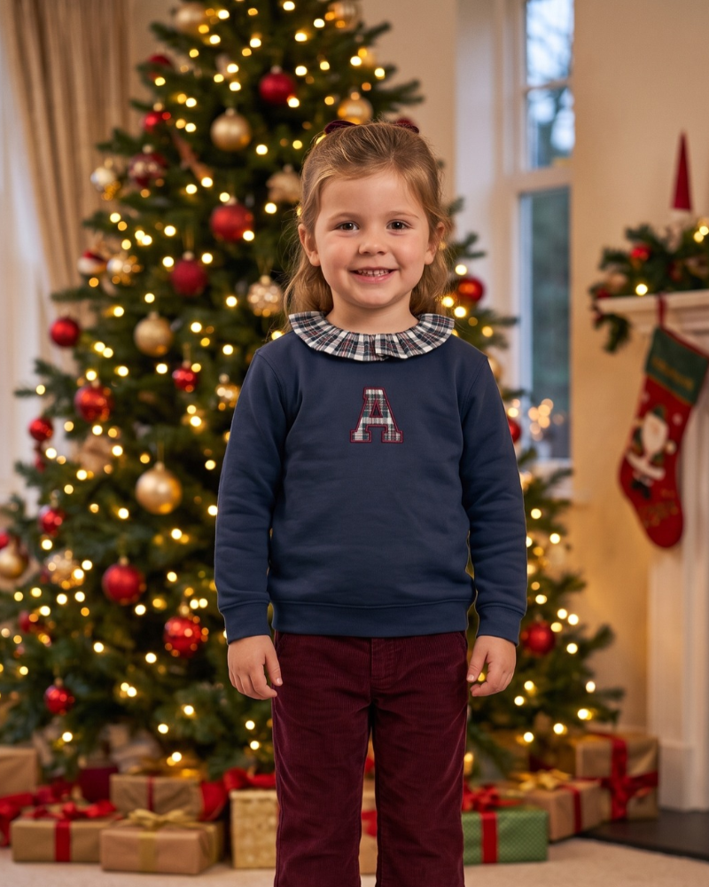 Sudadera personalizada Inicial mini azul marino Christmas