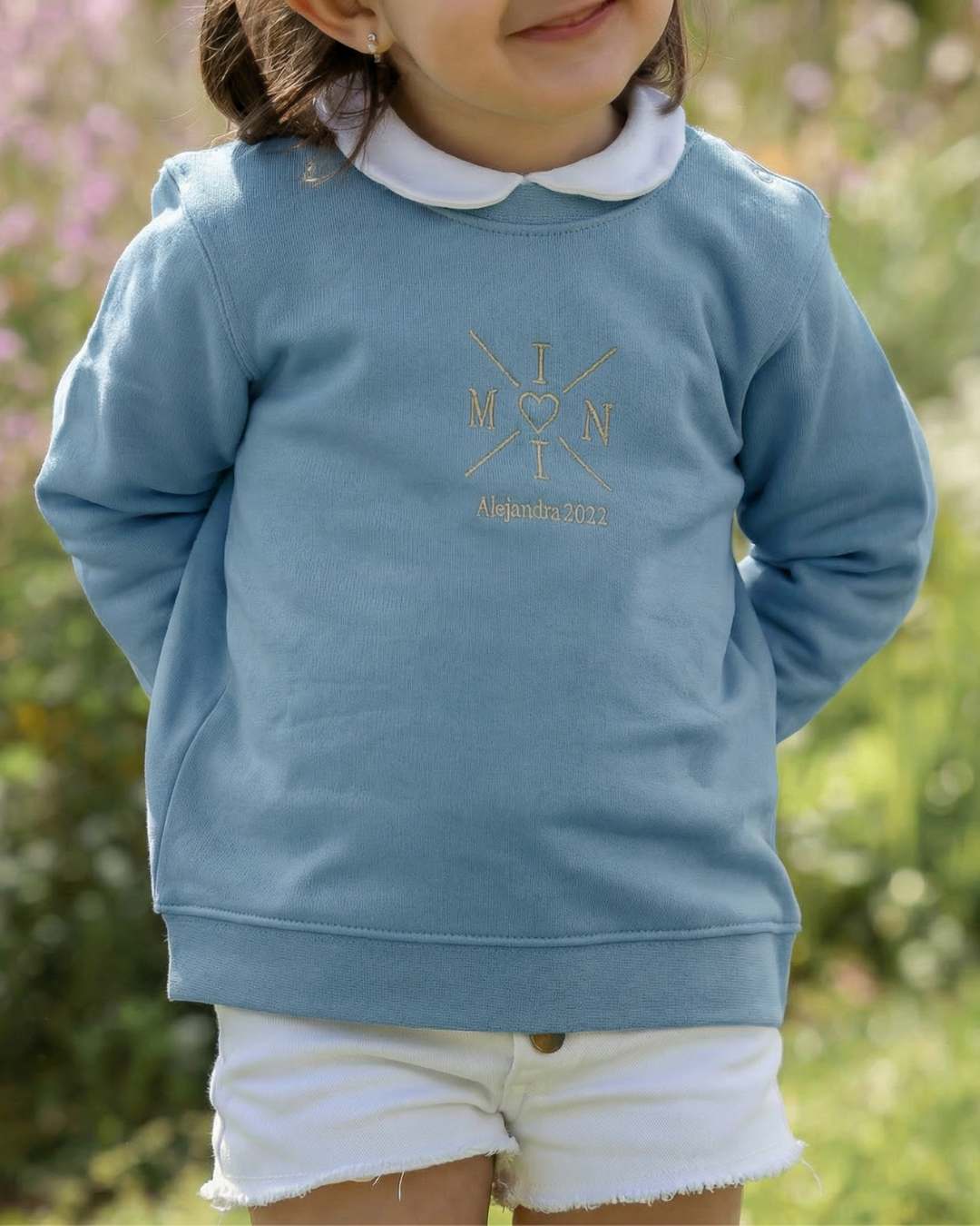 Sudadera personalizada mini cruz corazón azul