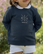 Sudadera personalizada mini cruz corazón azul marino