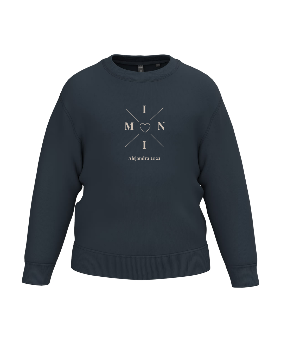 Personalised navy blue mini cross and heart sweatshirt