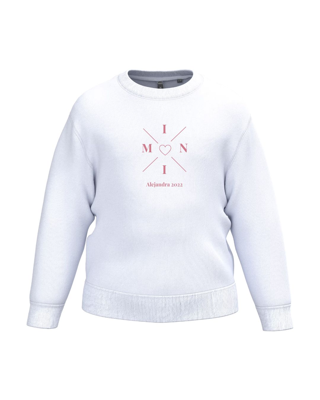 Personalised white mini cross and heart sweatshirt