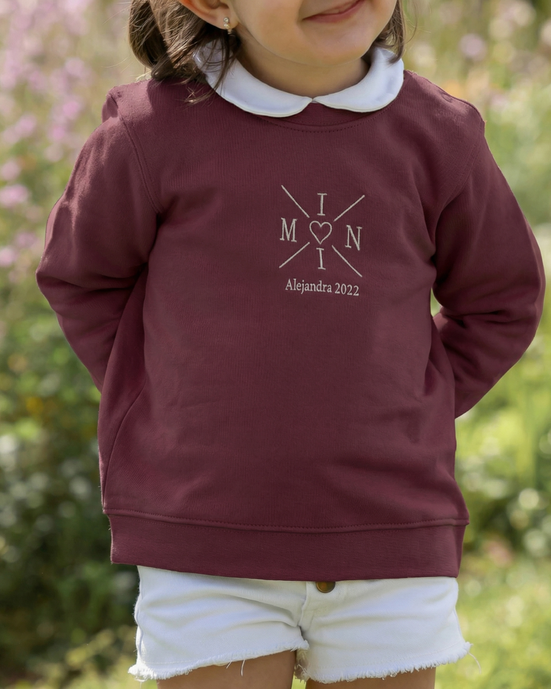 Sudadera personalizada mini cruz corazón granate