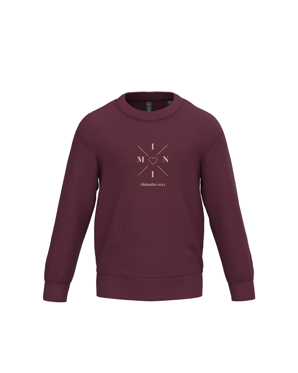 Sudadera personalizada mini cruz corazón granate