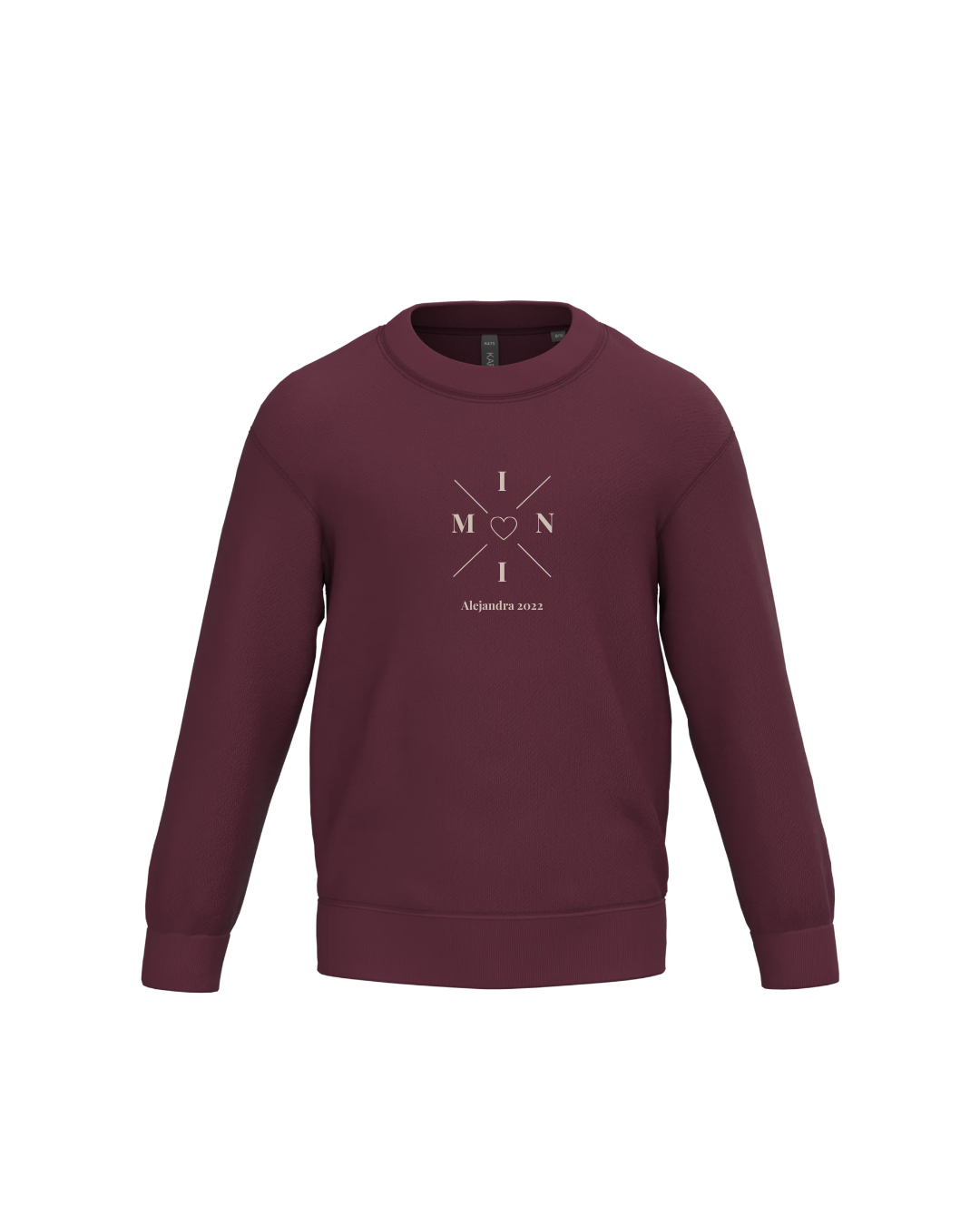 Sudadera personalizada mini cruz corazón granate