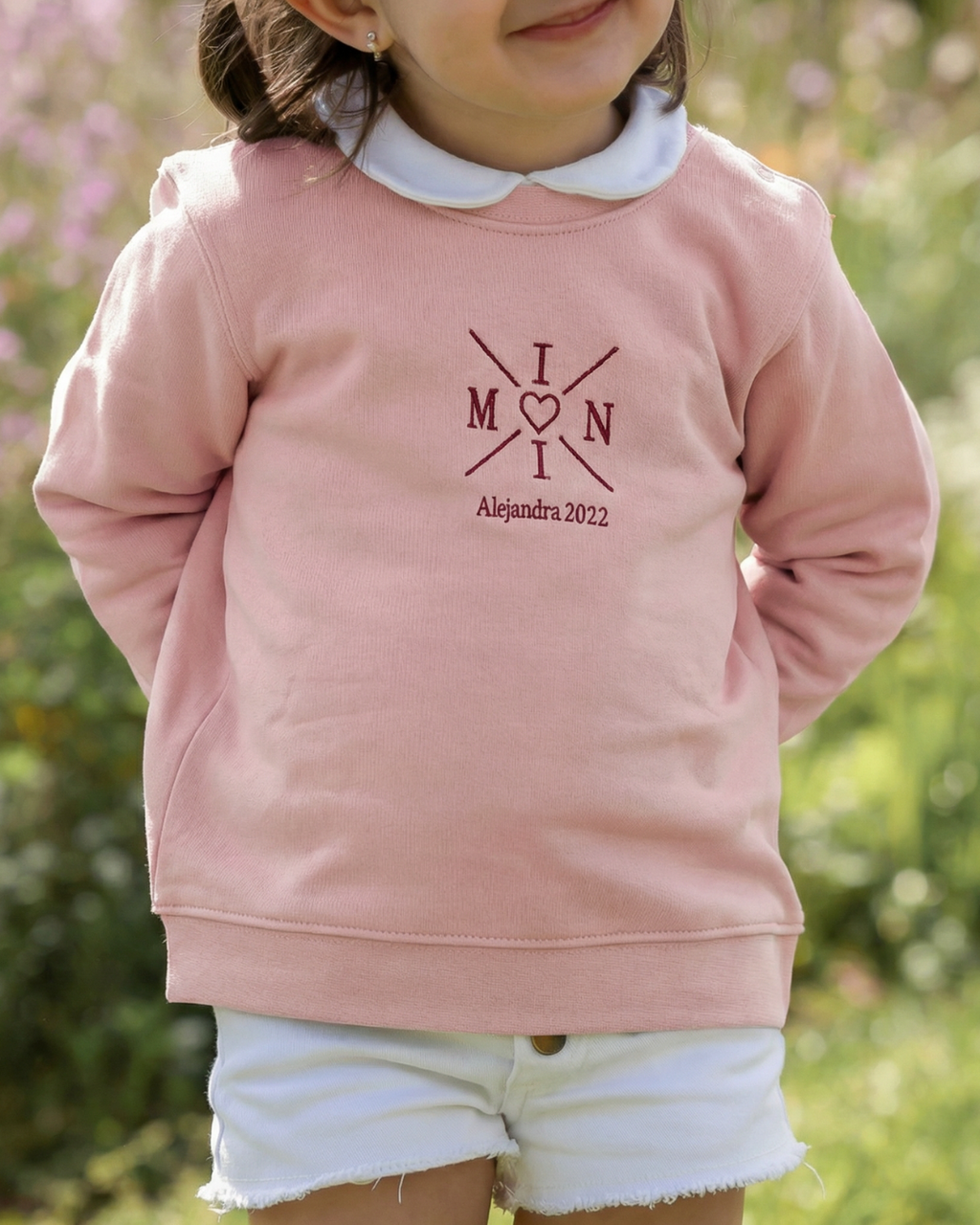 Sudadera personalizada mini cruz corazón rosa