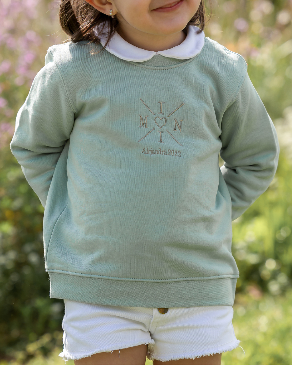 Sudadera personalizada mini cruz corazón verde mint