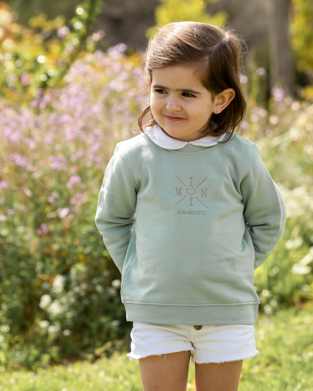 Personalised mint green mini cross and heart sweatshirt