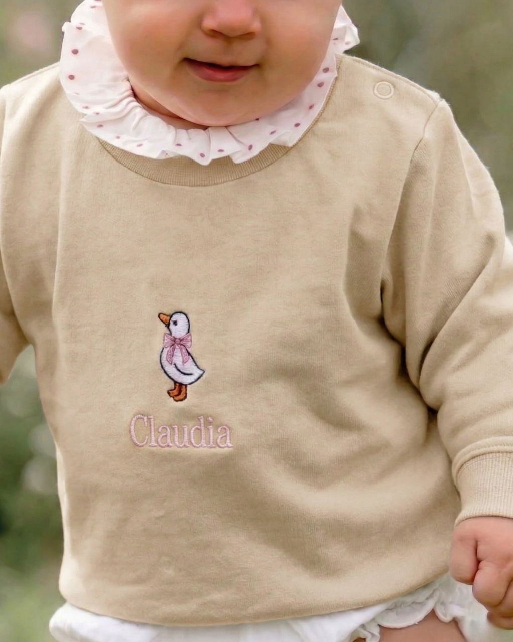 Sudadera personalizada mini pato niña beige