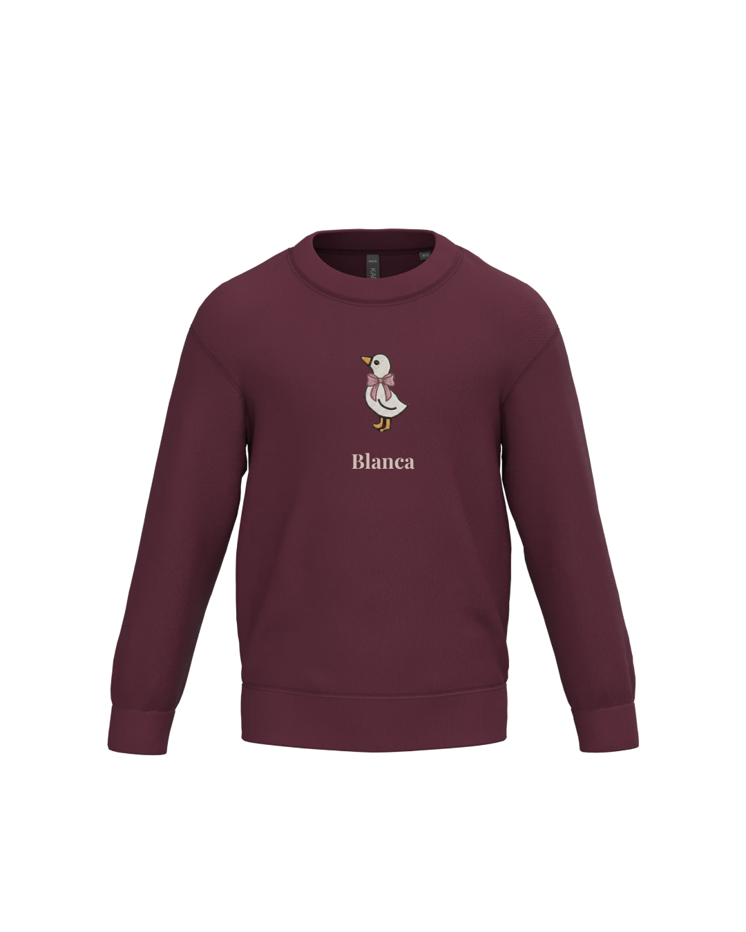 Sudadera personalizada mini pato niña granate