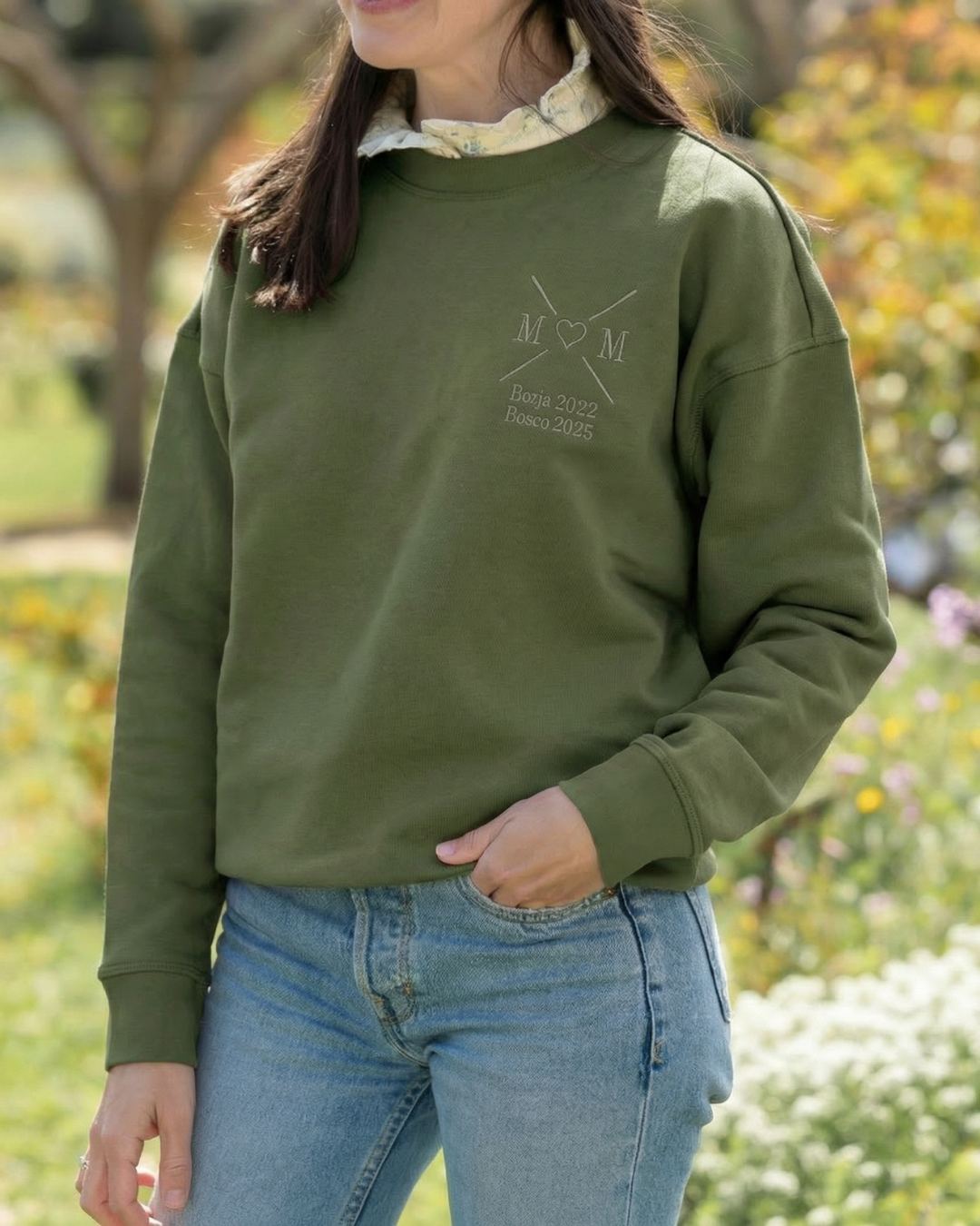 Sudadera Unisex personalizada MOM cruz corazón Kaki