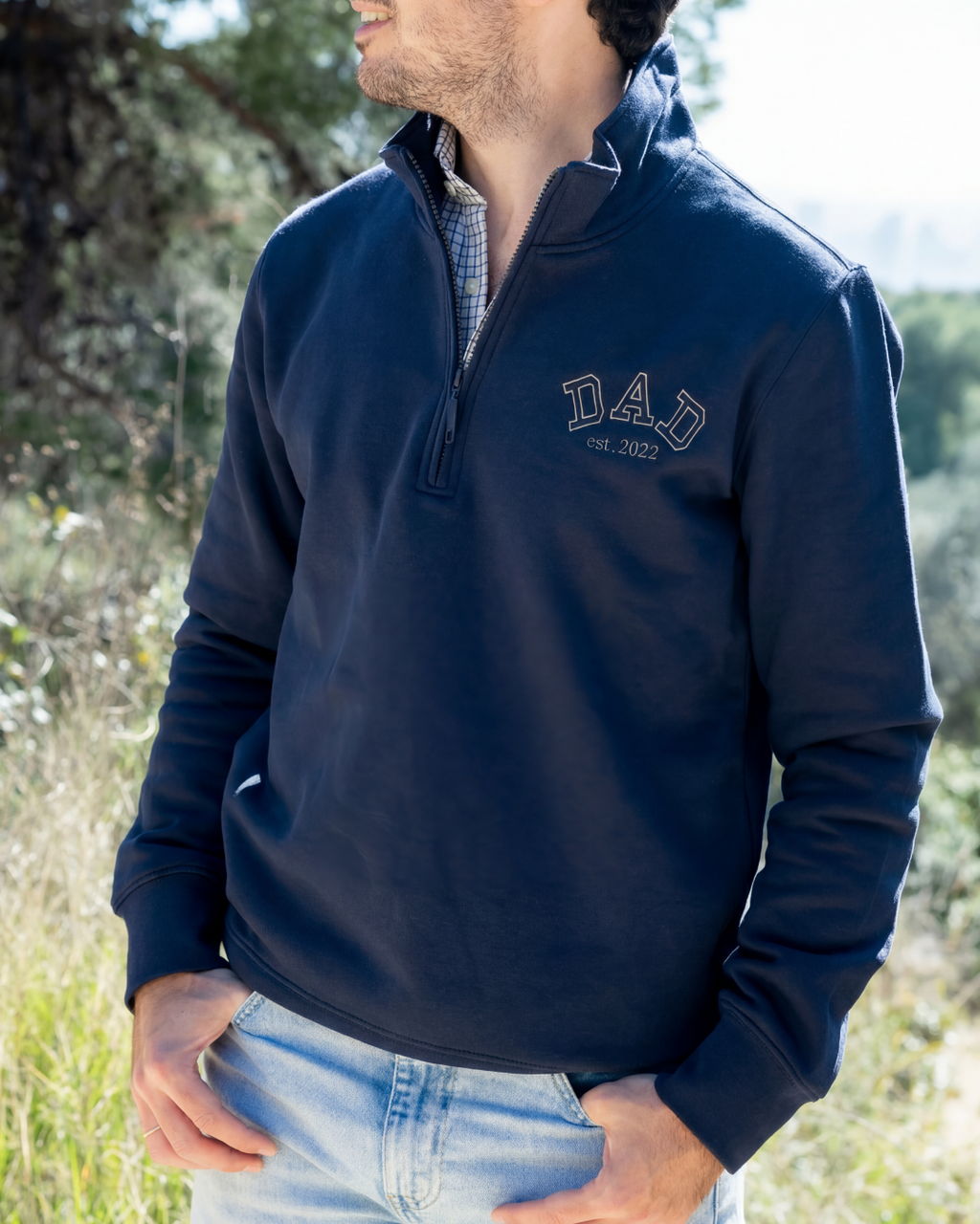 Sudadera personalizada zip Dad azul marino