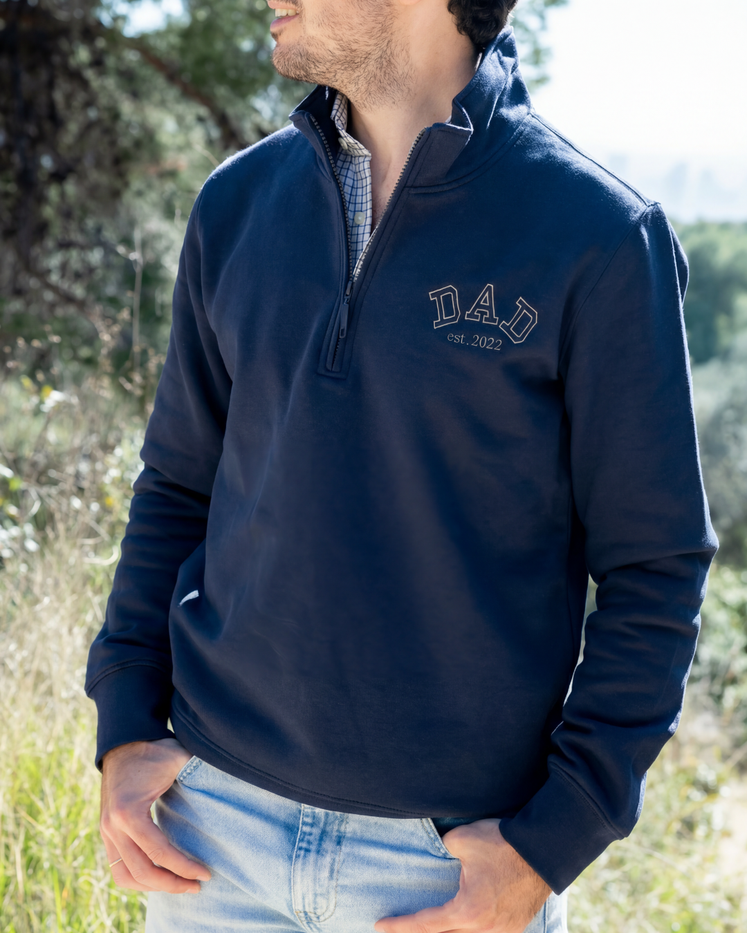 Personalised navy blue DAD zip-up hoodie