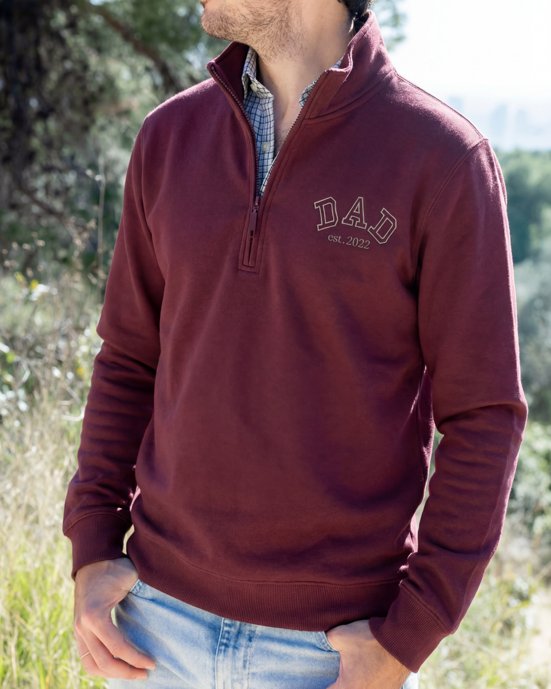 Personalised maroon DAD zip-up hoodie
