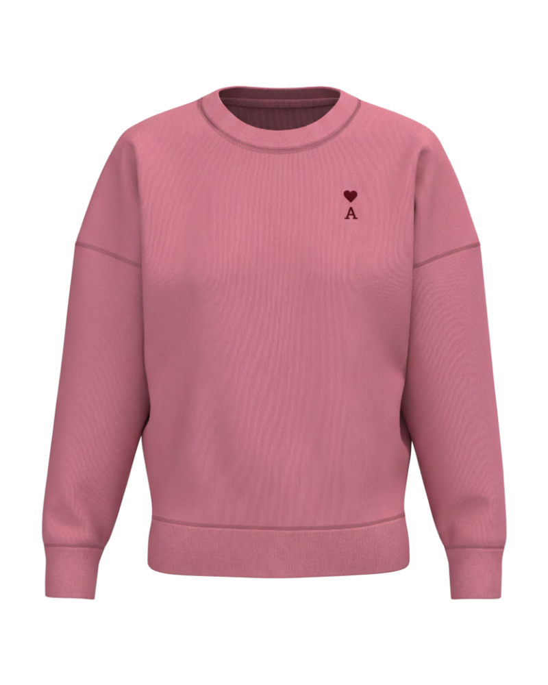 Sudadera rosa empolvado mujer personalizada con inicial y mini corazón bordado en el pecho izquierdo