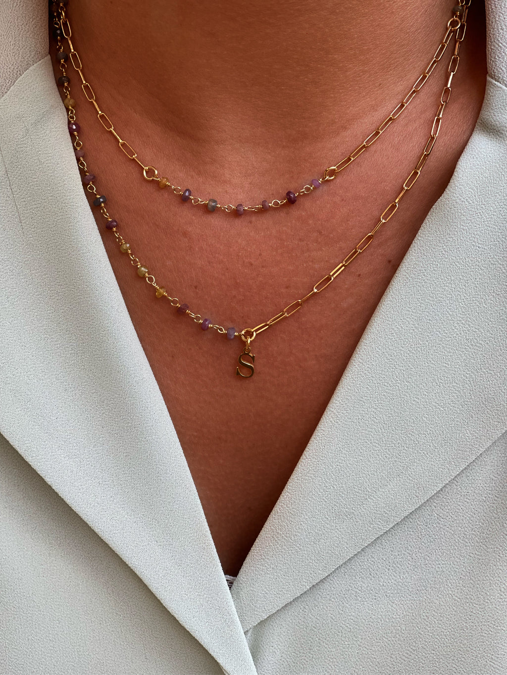 Initial tourmaline combo necklace