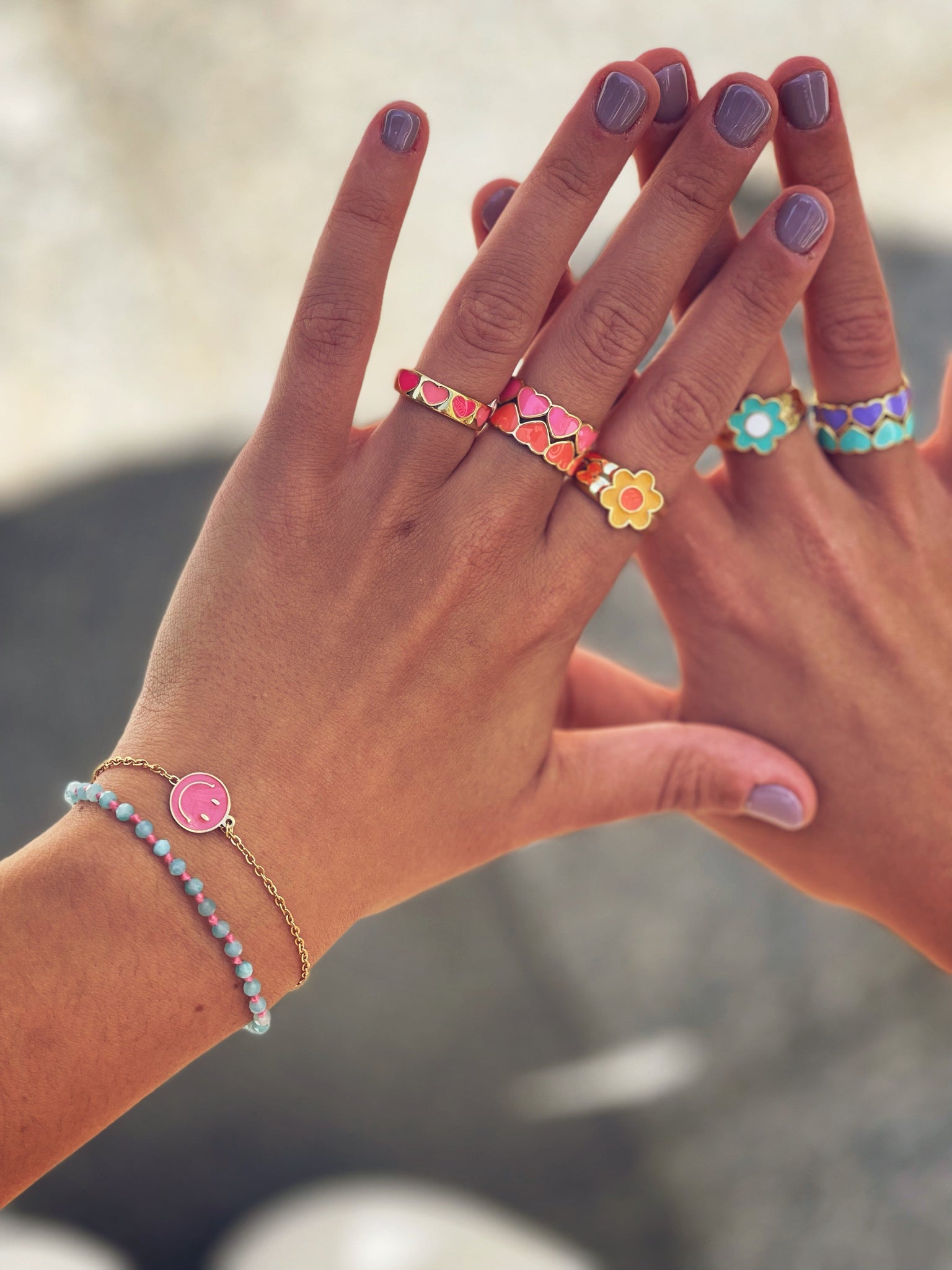 Anillo multi hearts pink Silver