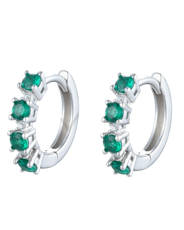 Three emerald silver zircon earrings