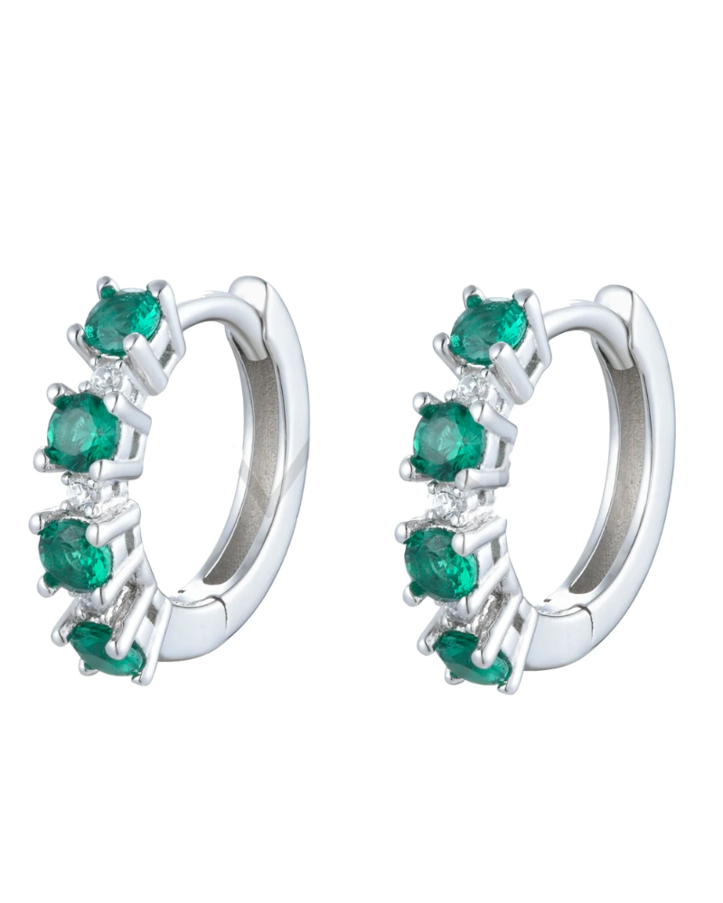 Pendientes tres circonitas esmeralda silver