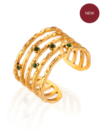 Green multi stripes adjustable ring