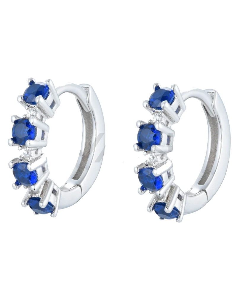 Silver sapphire three zircon earrings