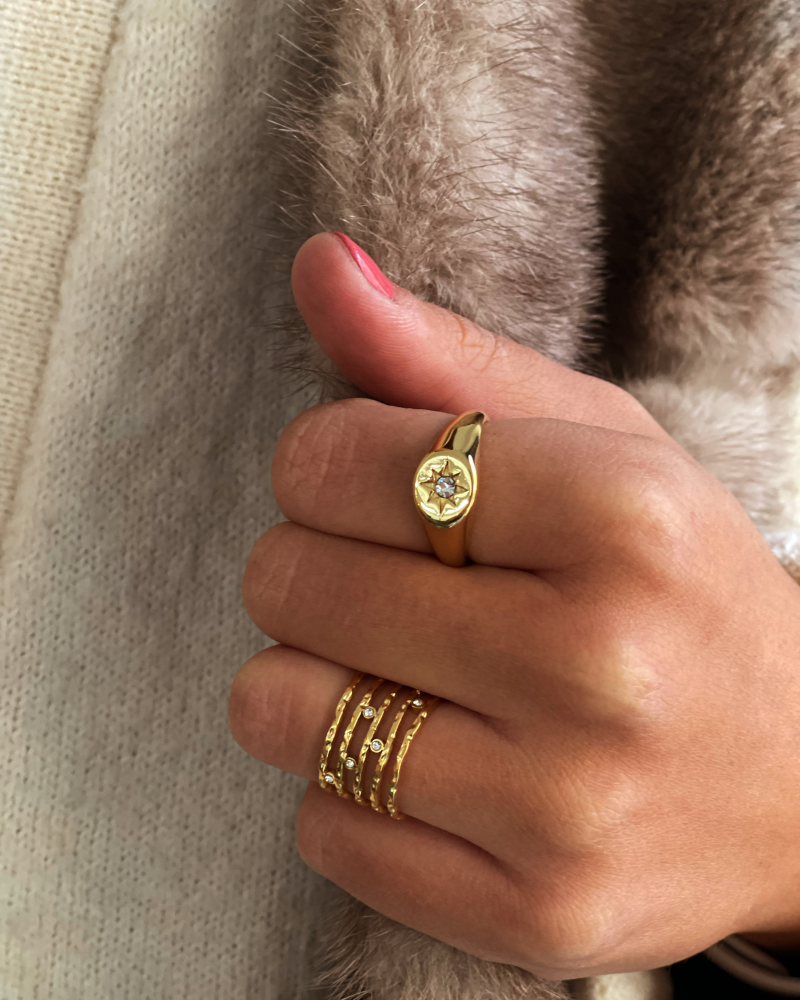 Anillo estrella circonita acero