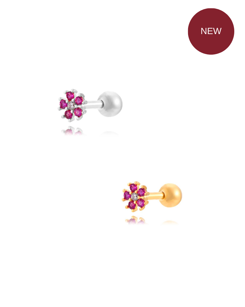 Mini ruby ​​flower piercing