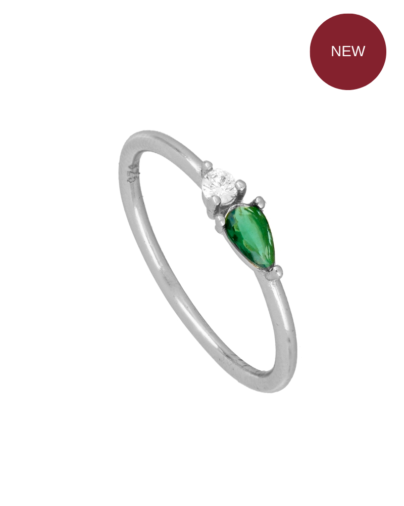 Betty Glass Green Silver Ring