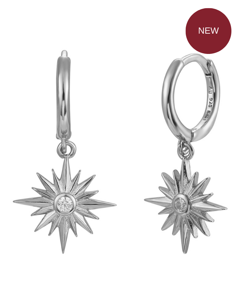 Pendientes star sun white silver