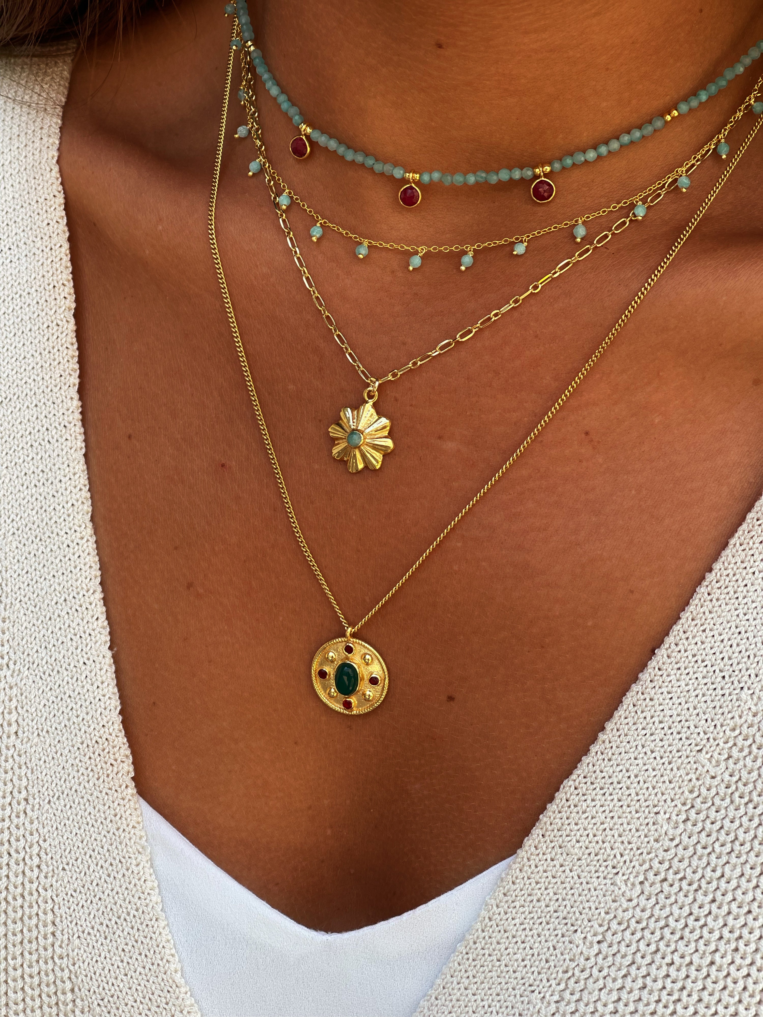 Collar Flower Amazonita Silver