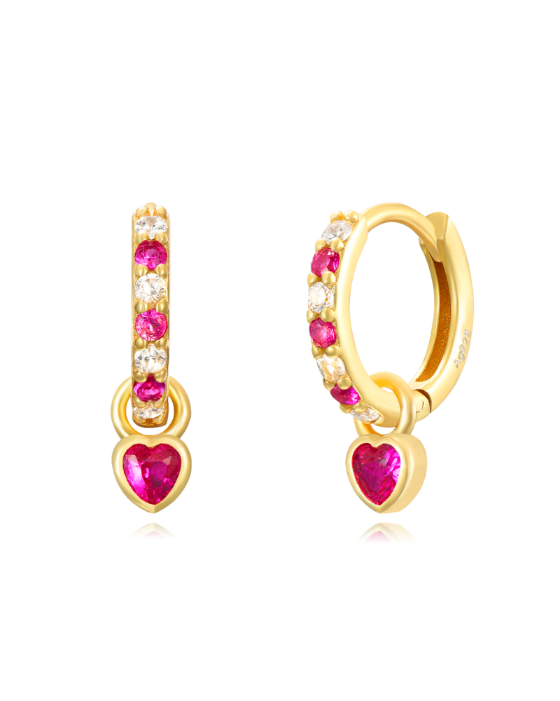 Ruby mini hearts earrings