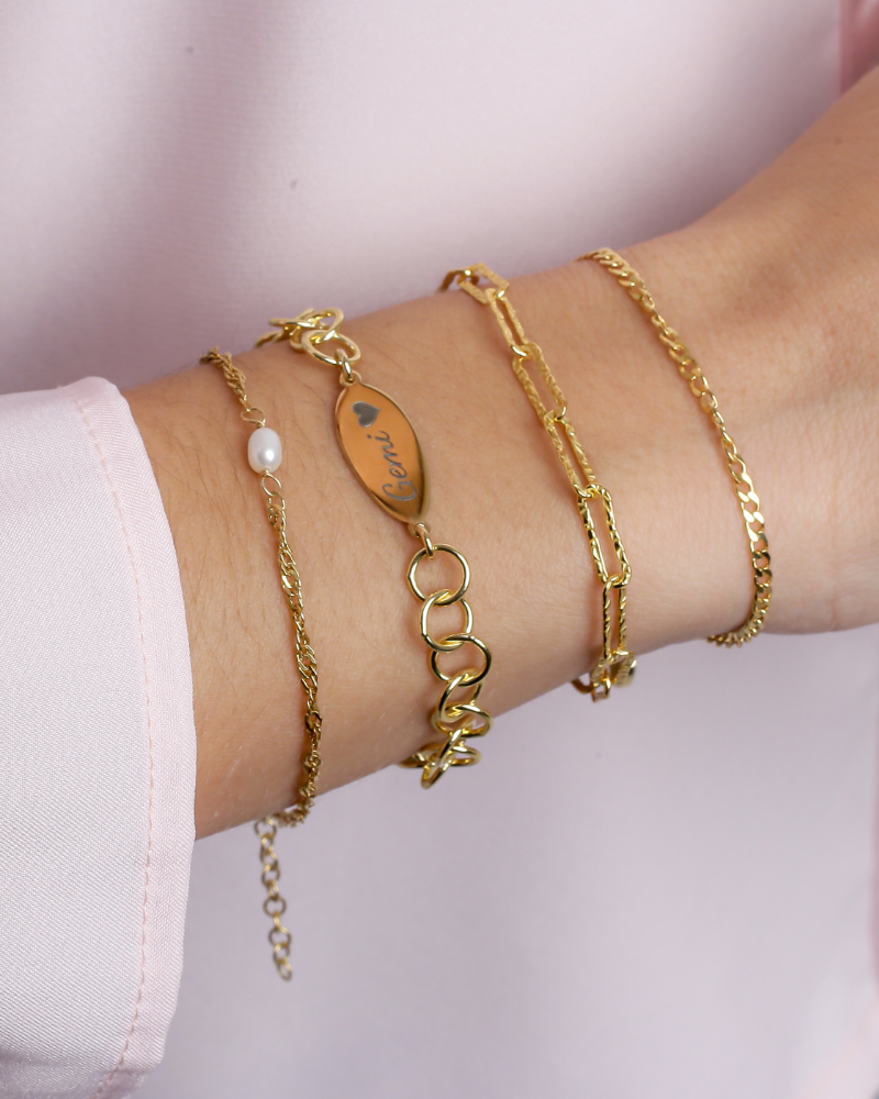 Silver hammered long link bracelet