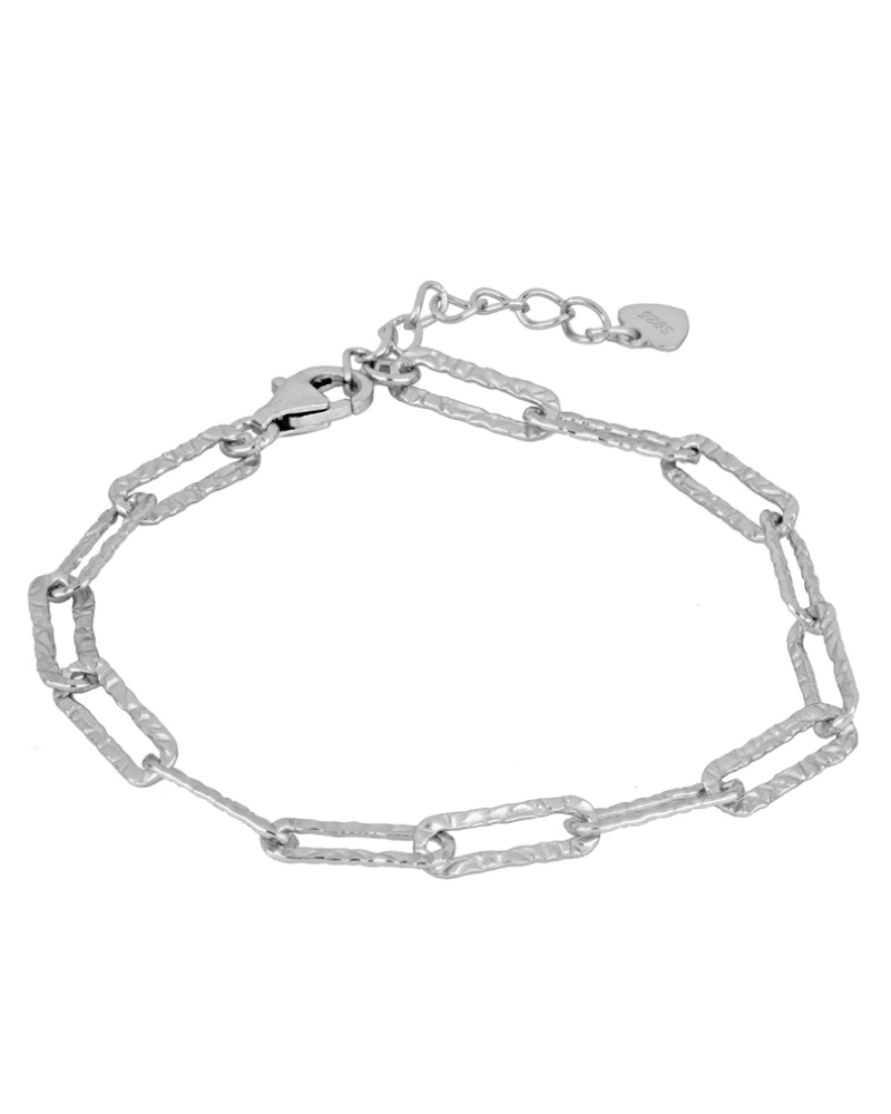 Silver hammered long link bracelet