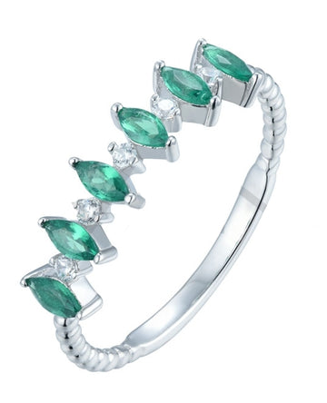 Green sparkle Silver ring