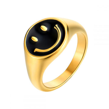 Happy Face Black Ring