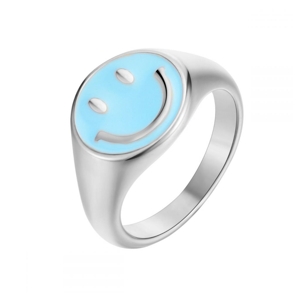 Turquoise Silver Happy Face Ring