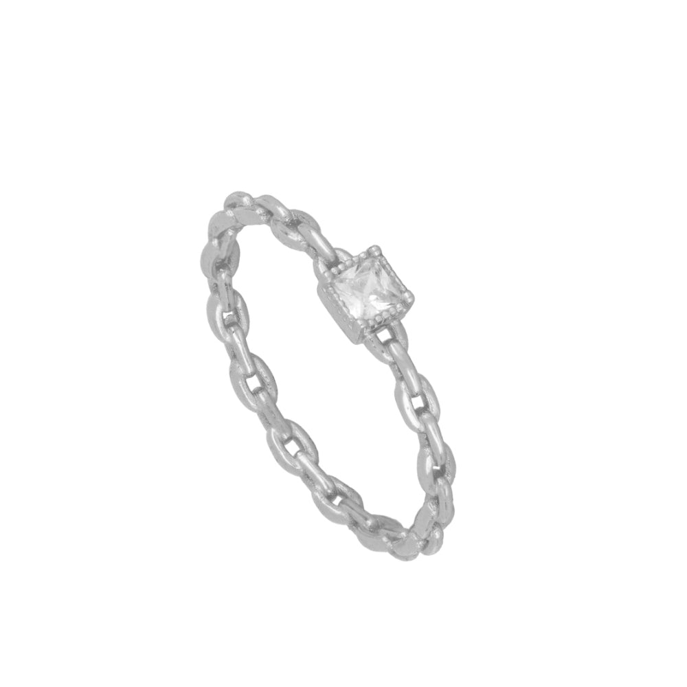 Mini Chain White Silver Ring