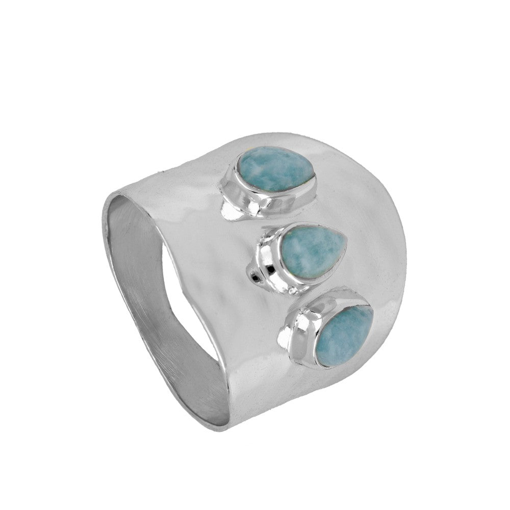 Anillo tres piedras Amazonita Silver