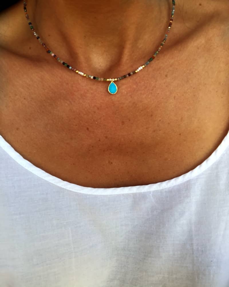 Turquoise multicolor mineral choker