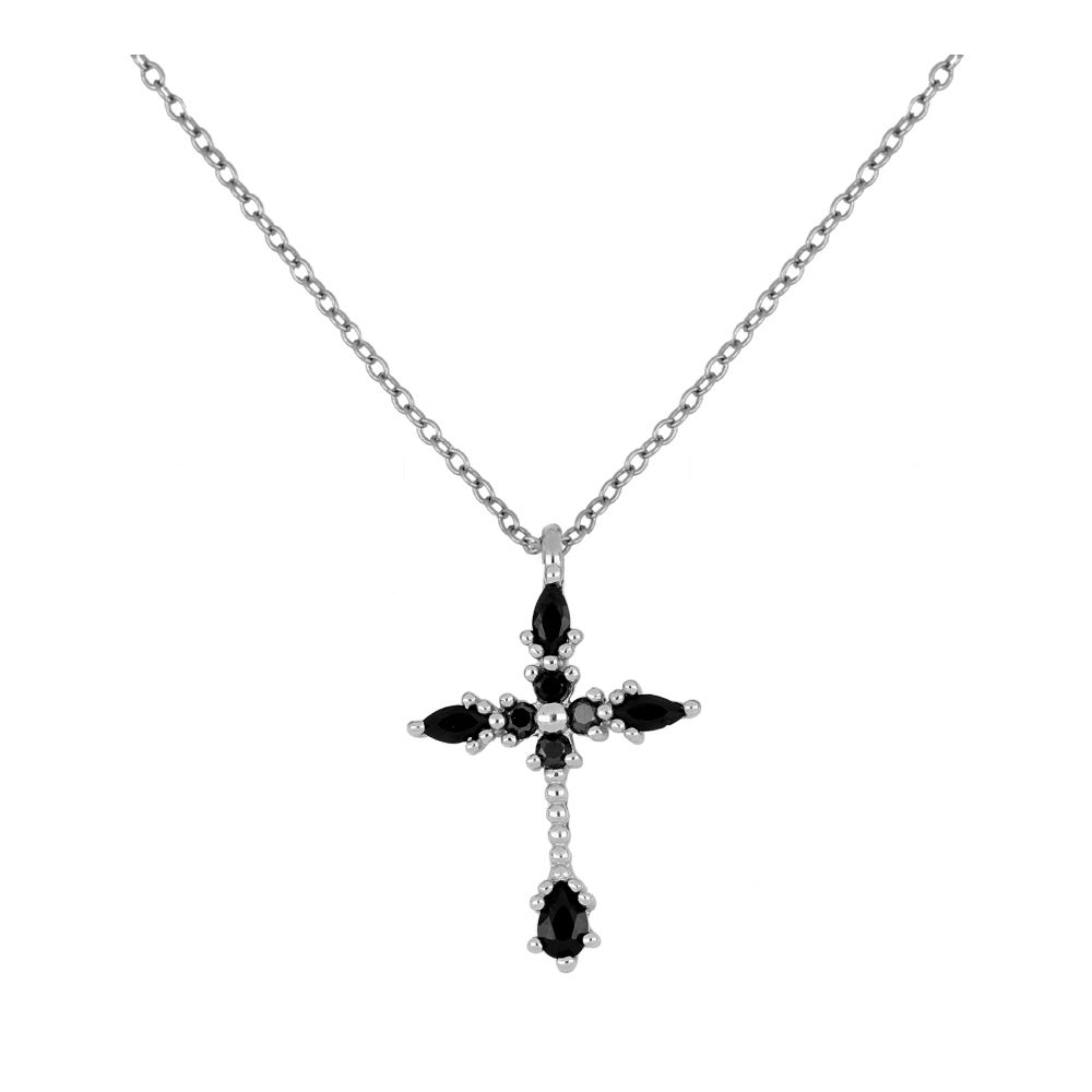 Collar Black Cross Silver