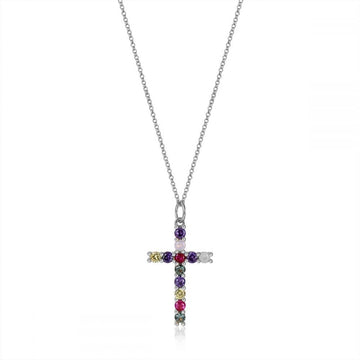 Silver amethyst cross necklace